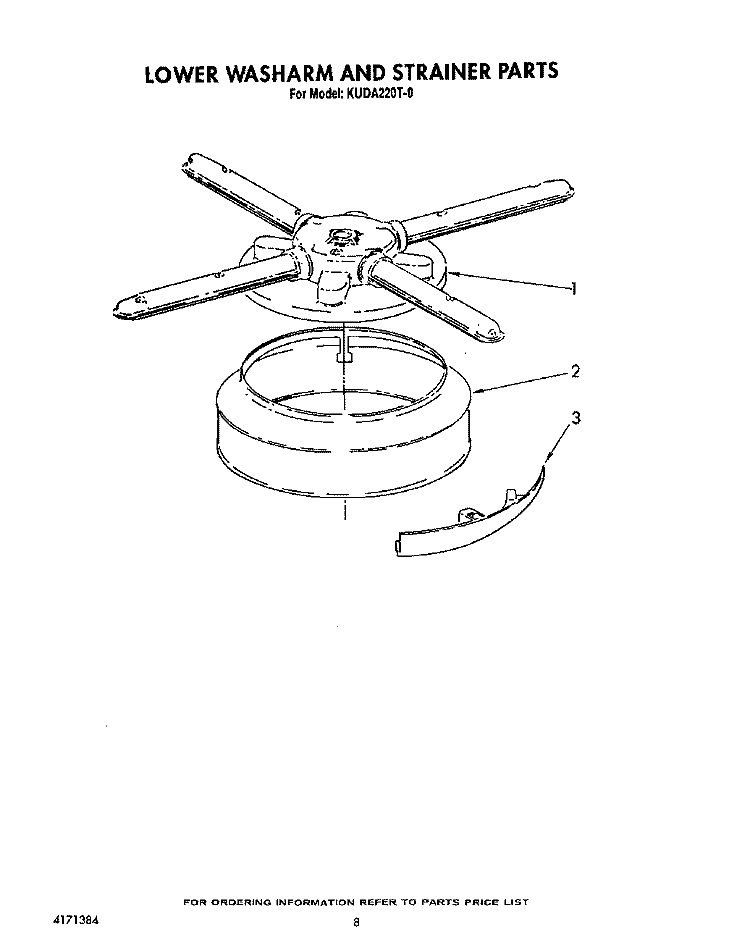 LOWER WASHARM AND STRAINER Diagram and Parts List for KUDA220T0  KitchenAid Dishwasher