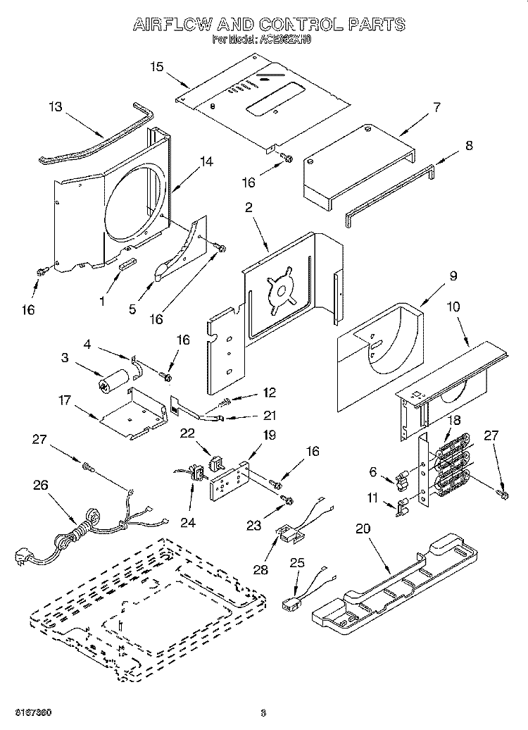 AIR FLOW AND CONTROL Diagram and Parts List for ACE082XH0  Whirlpool Air Conditioner