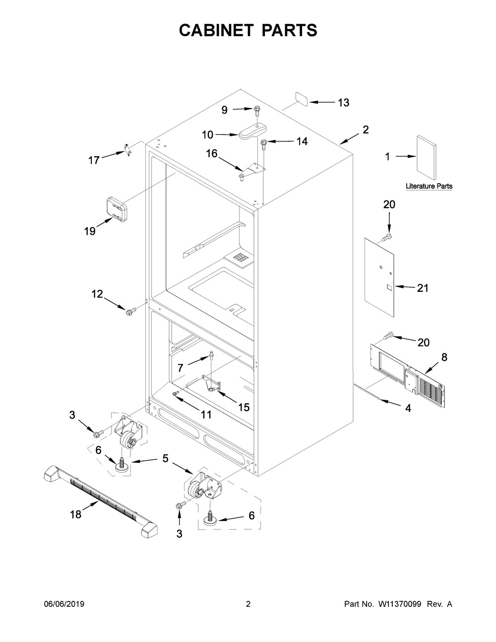 Cabinet Parts Diagram and Parts List for KRBR109ESS01  Whirlpool Refrigerator