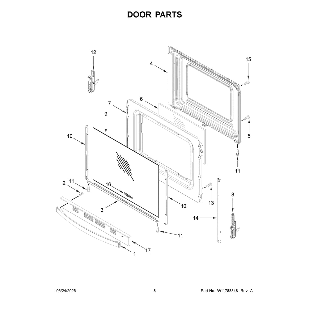 Door Parts Diagram and Parts List for WFES4530SZ0  Whirlpool Range