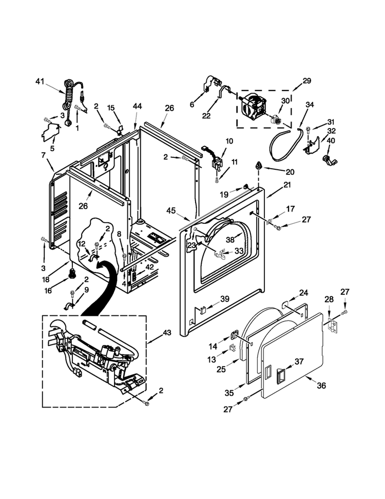 Cabinet Parts Diagram and Parts List for 7MMGDC300BW0  Whirlpool Dryer