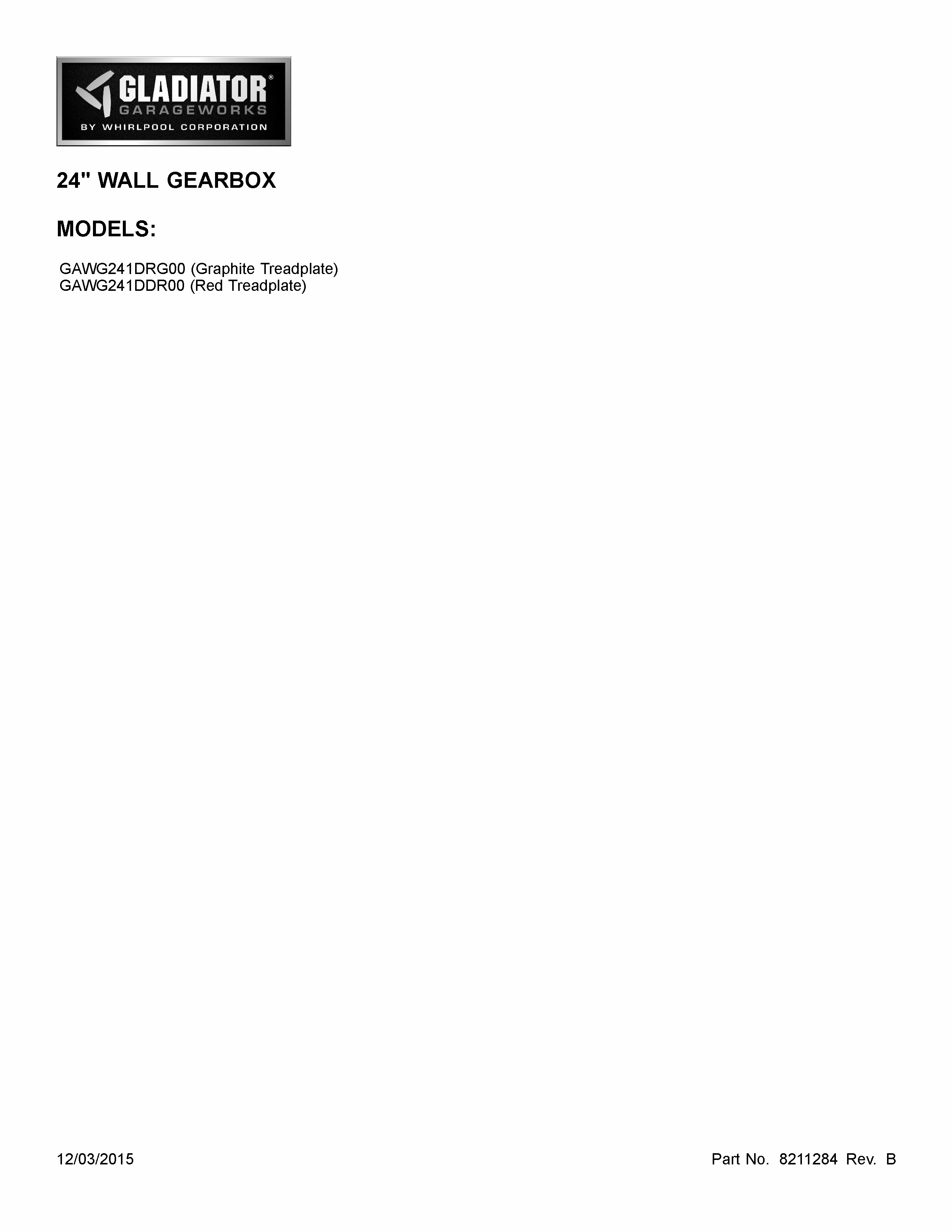 Cover Sheet Diagram and Parts List for GAWG241DDR00  Whirlpool Cabinet