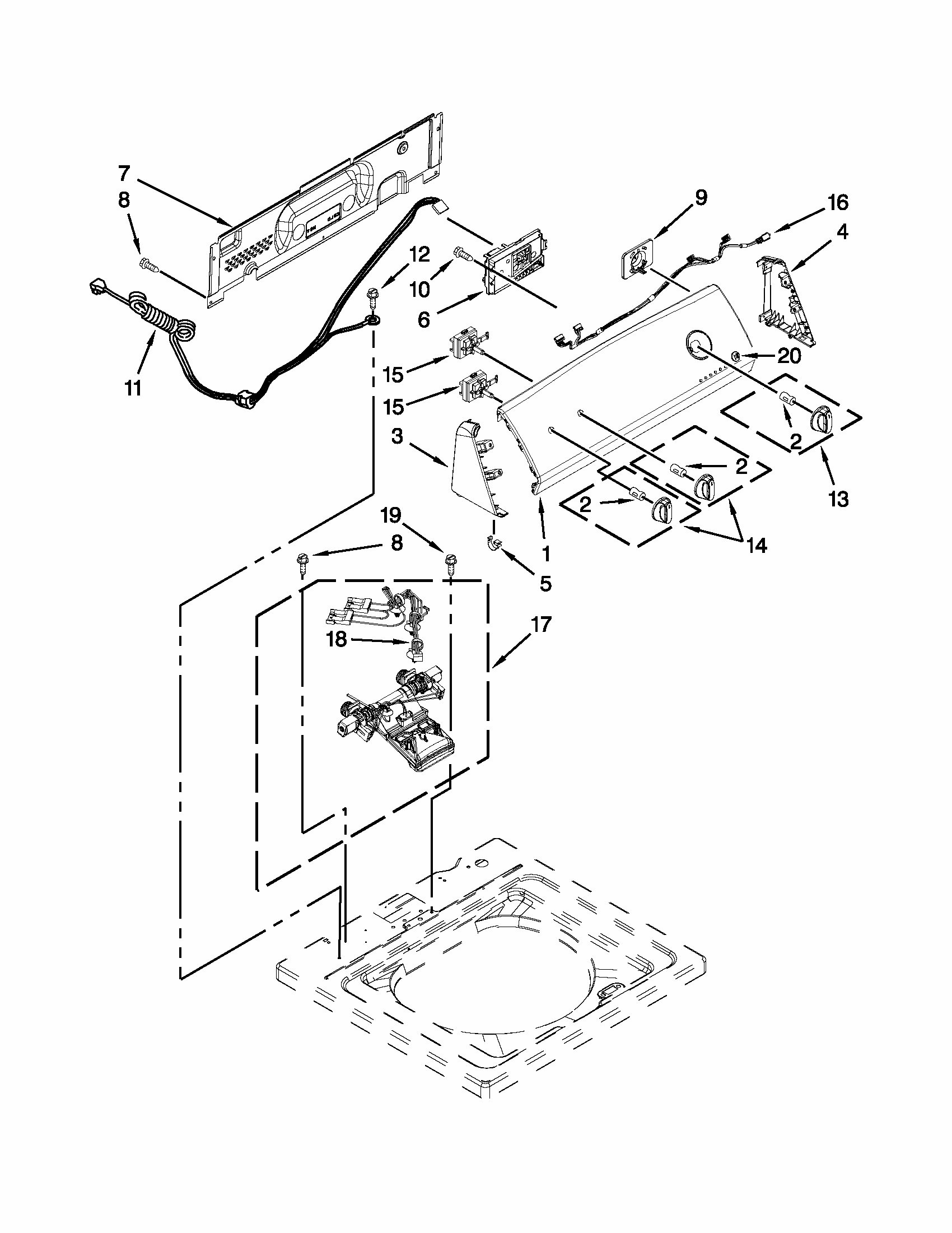 Controls And Water Inlet Parts Diagram and Parts List for 11020102310  Kenmore Washer