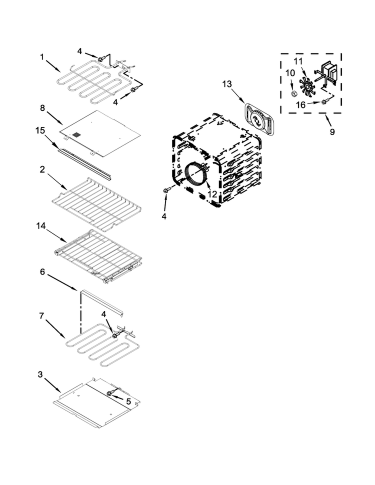 Internal Oven Parts Diagram and Parts List for KOCE507ESS01  KitchenAid Microwave