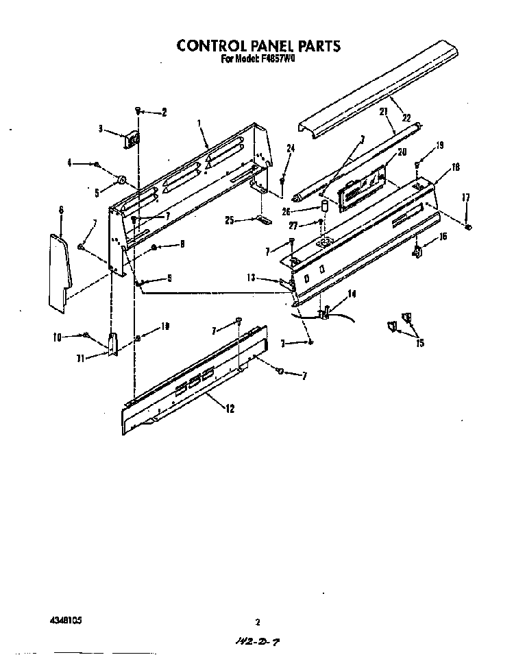 Control Panel Diagram and Parts List for F4857*0  Roper Range