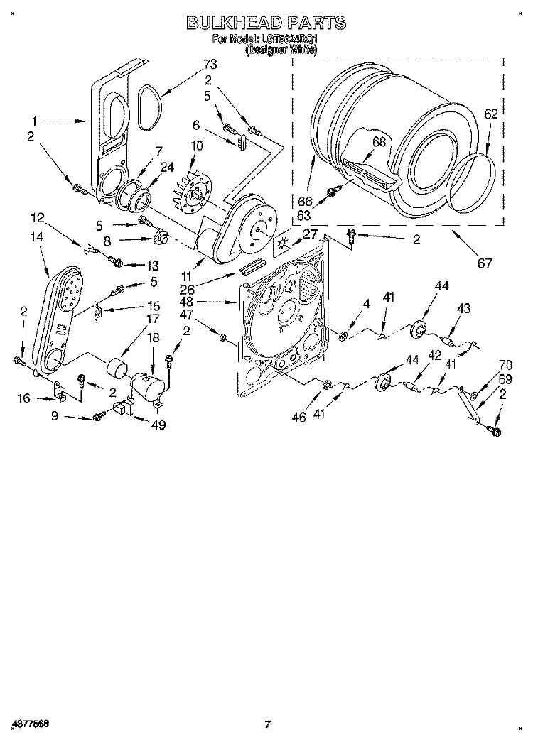 BULKHEAD Diagram and Parts List for LGT5624DQ1  Whirlpool Dryer