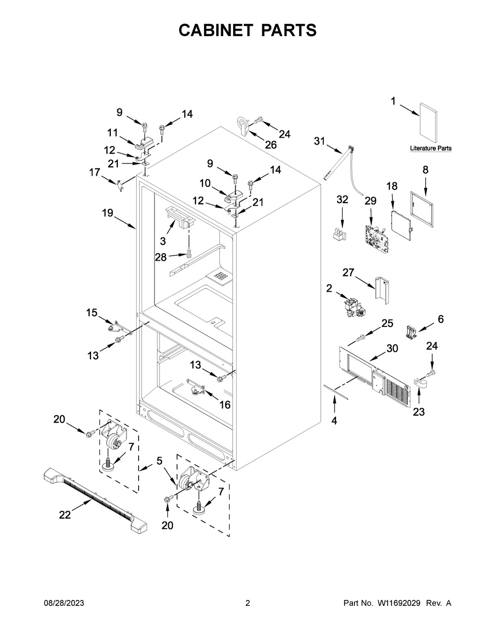 Cabinet Parts Diagram and Parts List for WRF540CWHV08  Whirlpool Refrigerator