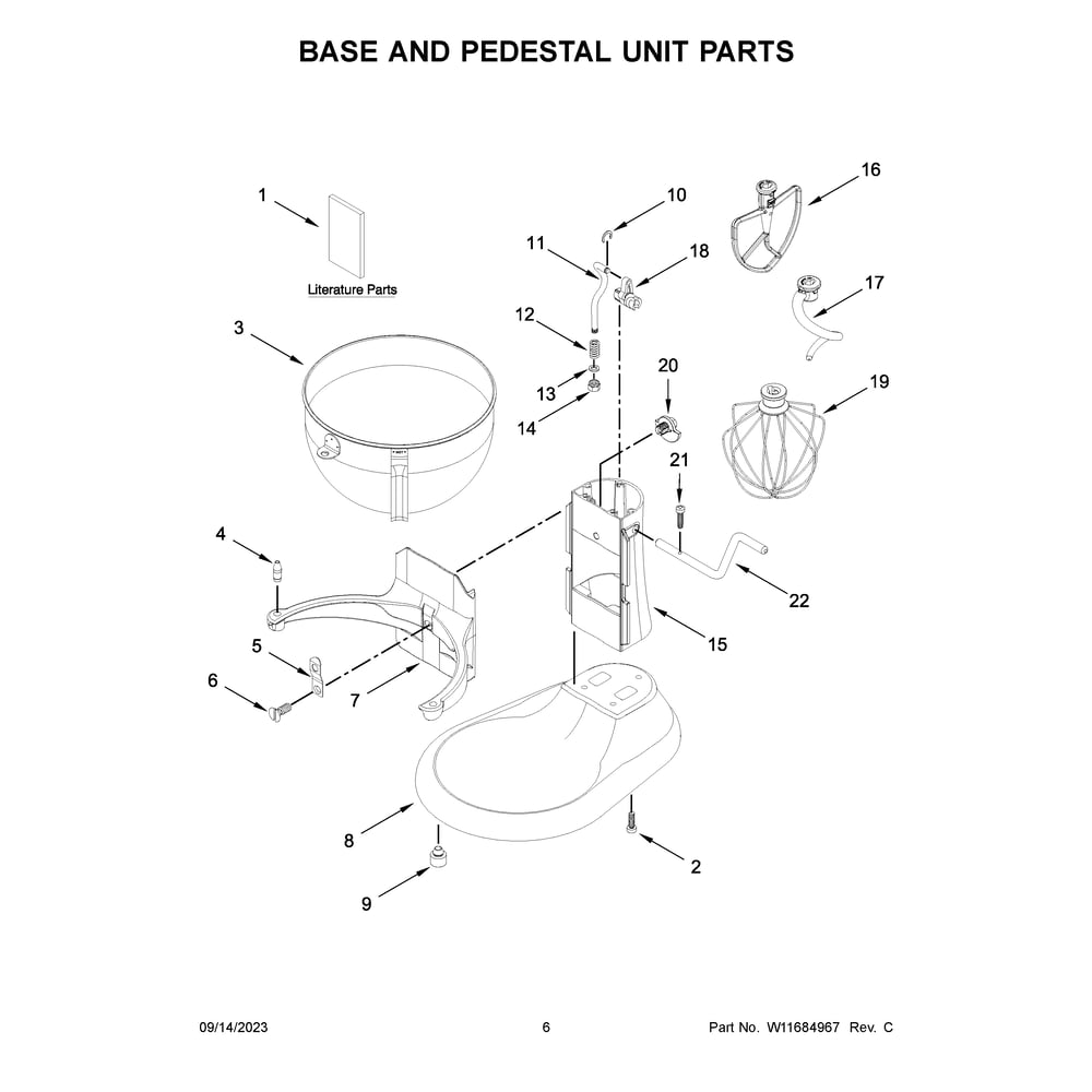 Base And Pedestal Unit Parts Diagram and Parts List for 9KSM5580XWH0  KitchenAid Mixer