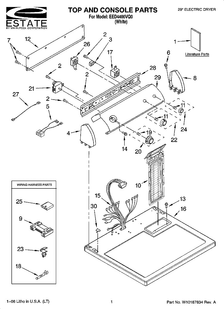 TOP AND CONSOLE PARTS Diagram and Parts List for EED4400VQ0  Estate Dryer