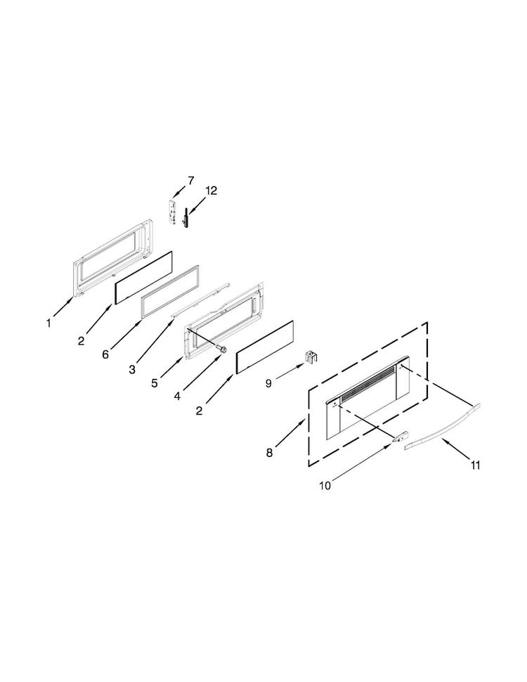 Upper Door Parts Diagram and Parts List for WGE555S0BB00  Whirlpool Range