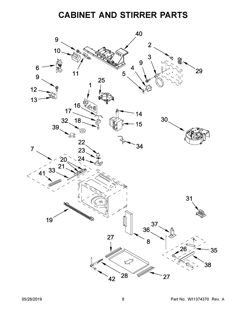 Cabinet And Stirrer Parts Diagram and Parts List for KMBP100EBS03  Whirlpool Microwave