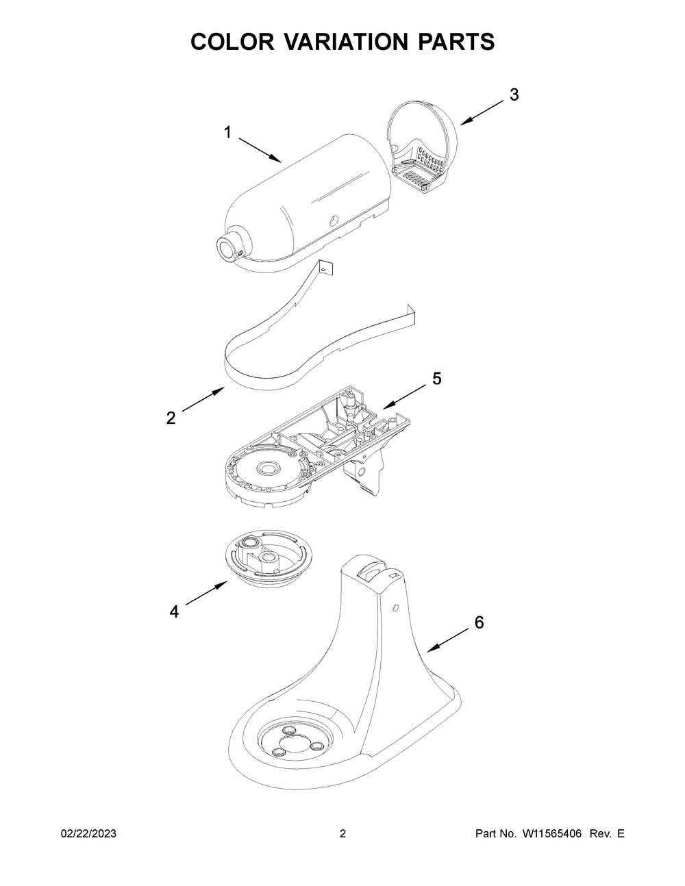 Color Variation Parts Diagram and Parts List for 5KSM195PSABM0  KitchenAid Mixer