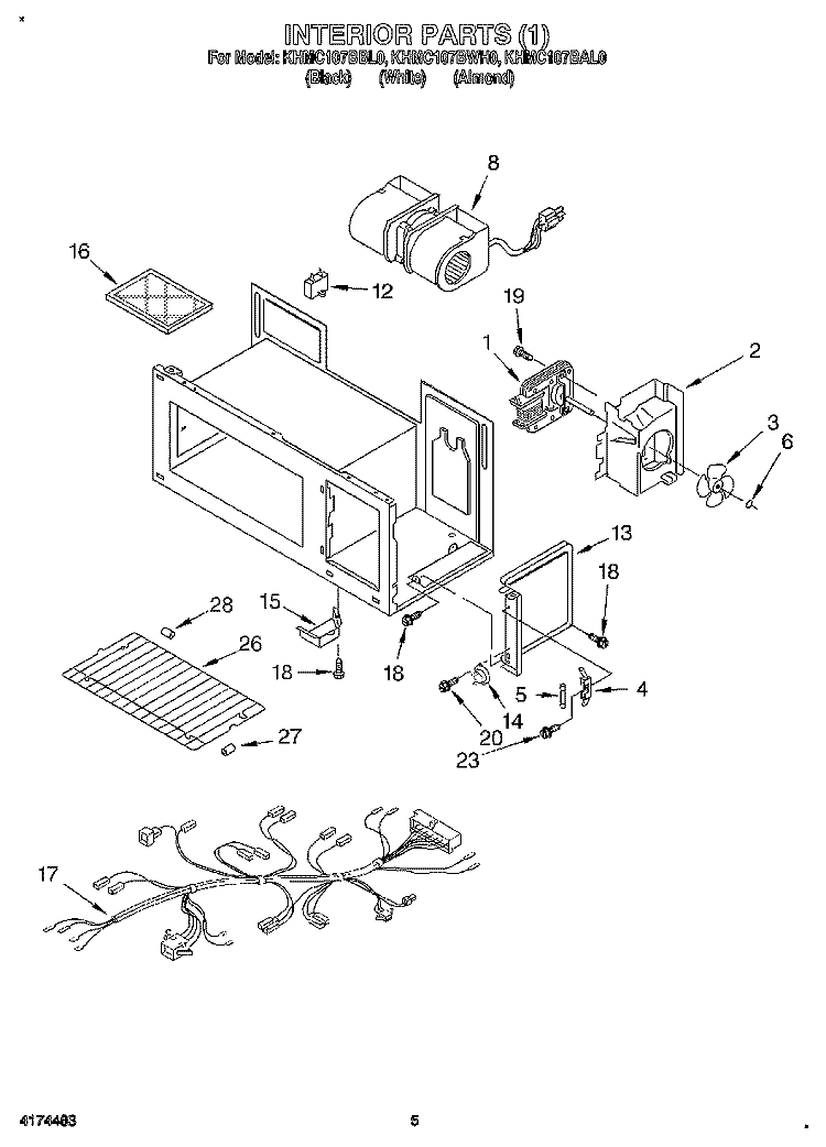 INTERIOR PARTS (1), LITERATURE Diagram and Parts List for KHMC107BBL0  KitchenAid Microwave