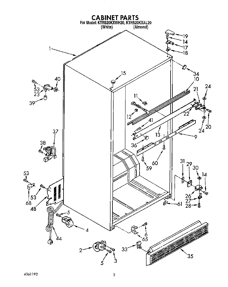 CABINET Diagram and Parts List for KTRS20KXAL20  KitchenAid Refrigerator