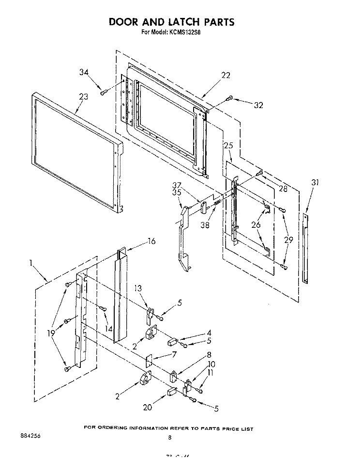 DOOR AND LATCH Diagram and Parts List for KCMS132S0  KitchenAid Microwave