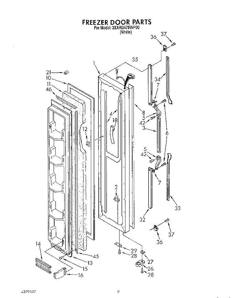 FREEZER DOOR Diagram and Parts List for 3XARG479WP00  Whirlpool Refrigerator