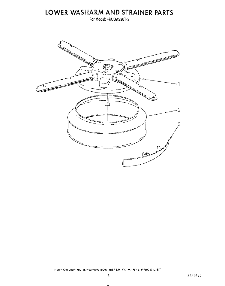 LOWER WASHARM AND STRAINER Diagram and Parts List for 4KUDA220T2  KitchenAid Dishwasher