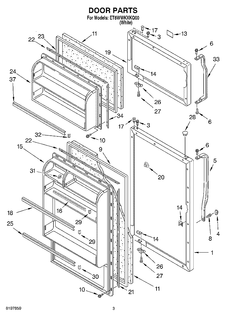 DOOR Diagram and Parts List for ET8WWKXKQ00  Whirlpool Refrigerator