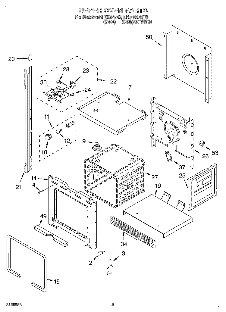 UPPER OVEN Diagram and Parts List for RBD305PDQ9  Whirlpool Wall Oven