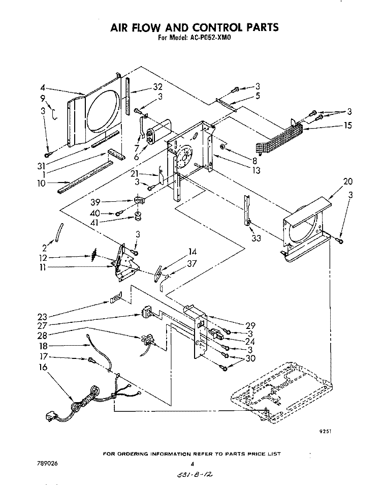 AIRFLOW AND CONTROL PARTS Diagram and Parts List for ACP052XM0  Whirlpool Air Conditioner