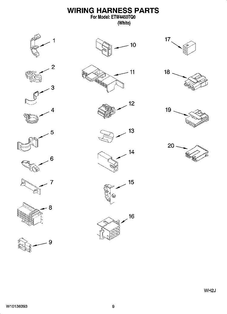 WIRING HARNESS PARTS Diagram and Parts List for ETW4450TQ0  Estate Washer