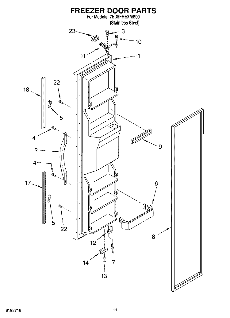 FREEZER DOOR PARTS Diagram and Parts List for 7ED5FHEXMS00  Whirlpool Refrigerator