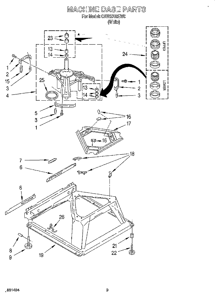 MACHINE BASE Diagram and Parts List for CCW2762EW0  Whirlpool Washer