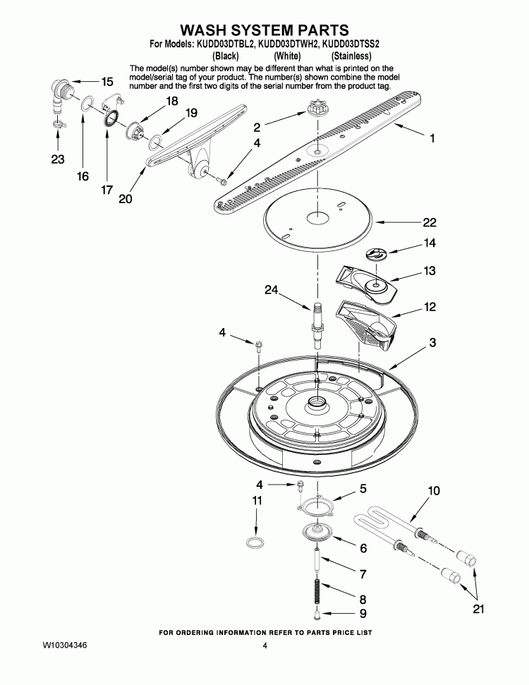 WASH SYSTEM PARTS Diagram and Parts List for KUDD03DTSS2  KitchenAid Dishwasher