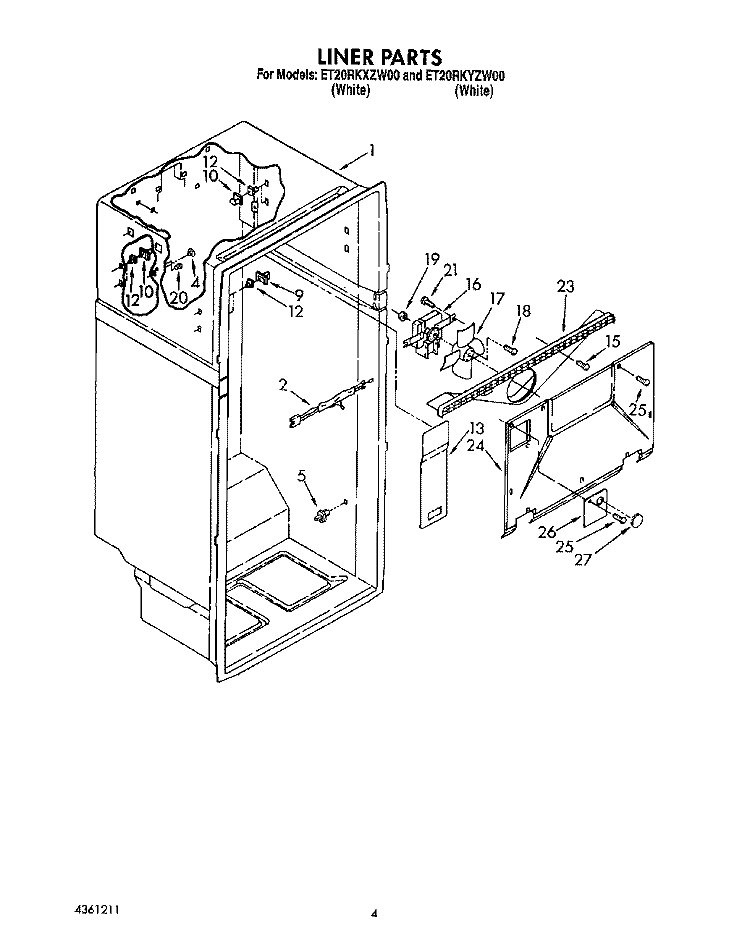 LINER Diagram and Parts List for ET20RKYZW00  Whirlpool Refrigerator