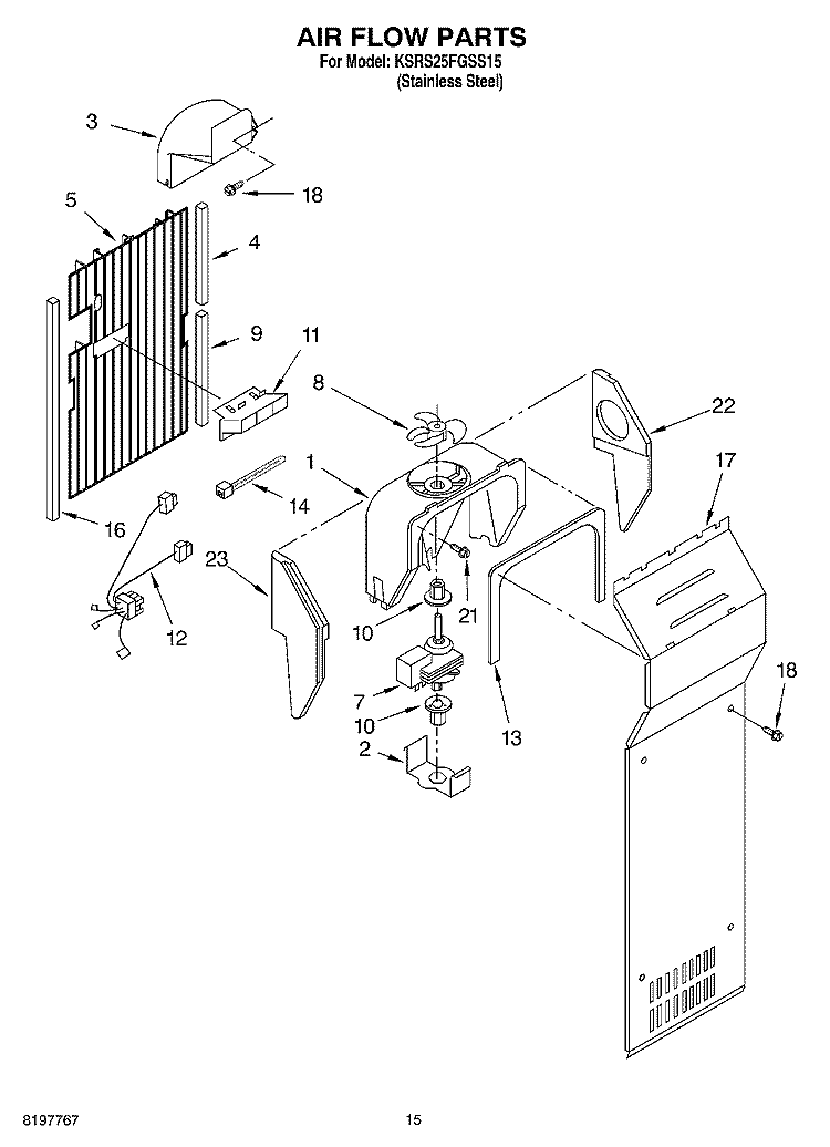 AIR FLOW Diagram and Parts List for KSRS25FGSS15  KitchenAid Refrigerator