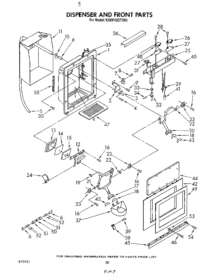 DISPENSER AND FRONT Diagram and Parts List for KSRF42DTX00  KitchenAid Refrigerator