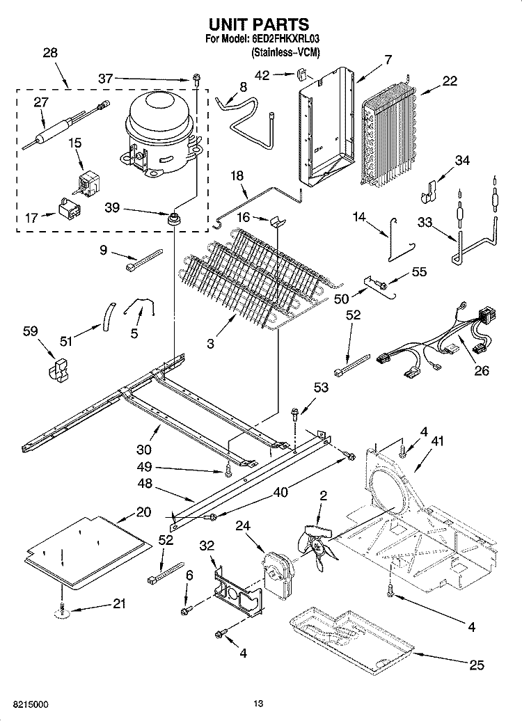 UNIT PARTS, OPTIONAL PARTS (NOT INCLUDED) Diagram and Parts List for 6ED2FHKXRL03  Whirlpool Refrigerator