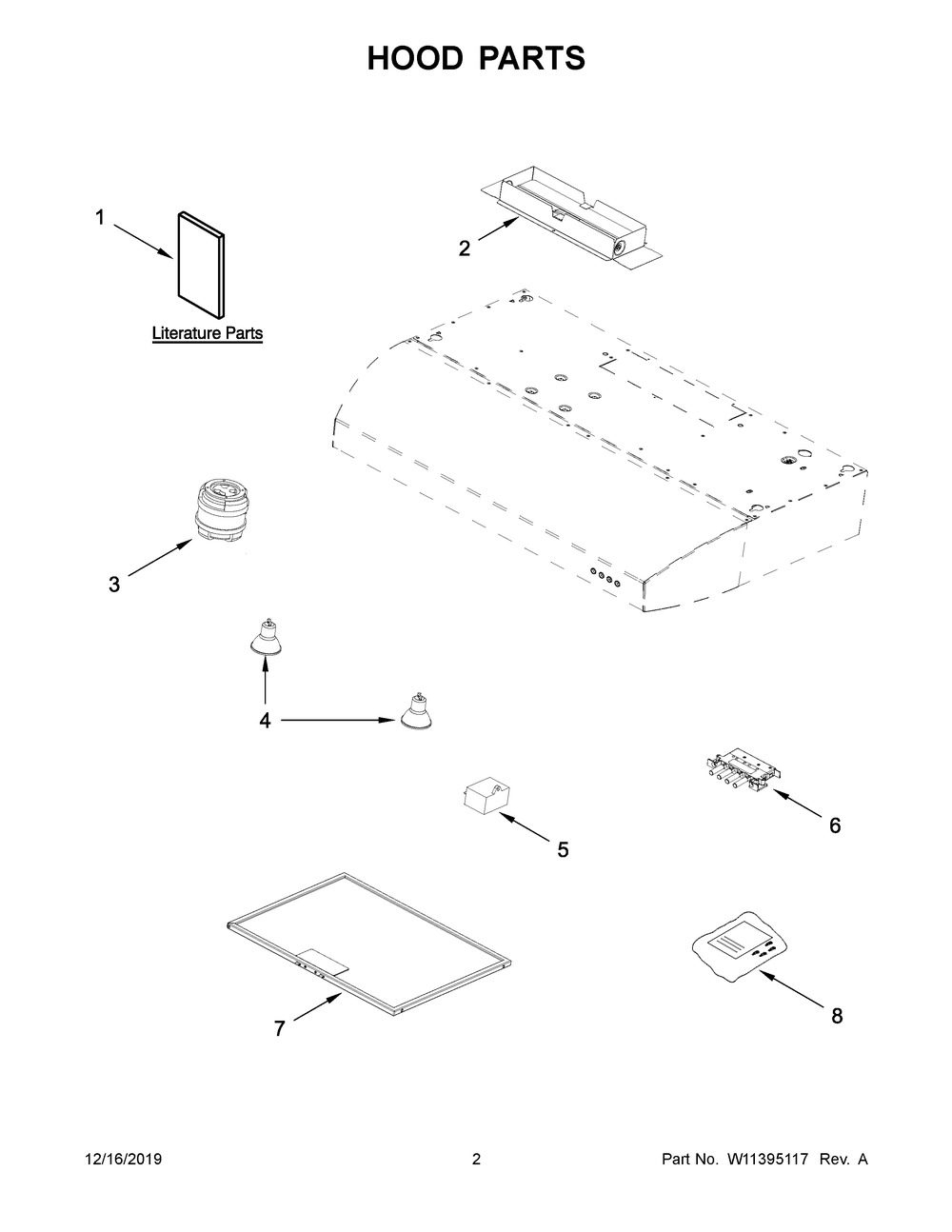 Hood Parts Diagram and Parts List for WVU7130JS0  Whirlpool Range Hood