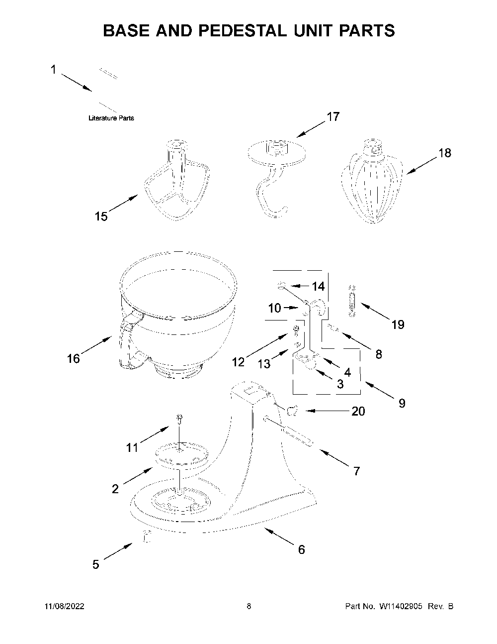 Base And Pedestal Unit Parts Diagram and Parts List for 5KSM156HMBBM4  KitchenAid Mixer