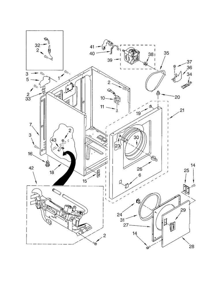Cabinet Diagram and Parts List for LGR3624JQ2  Whirlpool Dryer