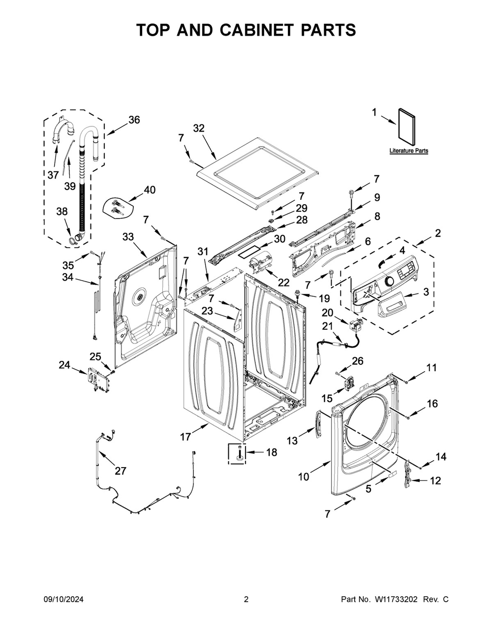 02 - Top And Cabinet Parts Diagram and Parts List for MFW7020RU0  Whirlpool Washer
