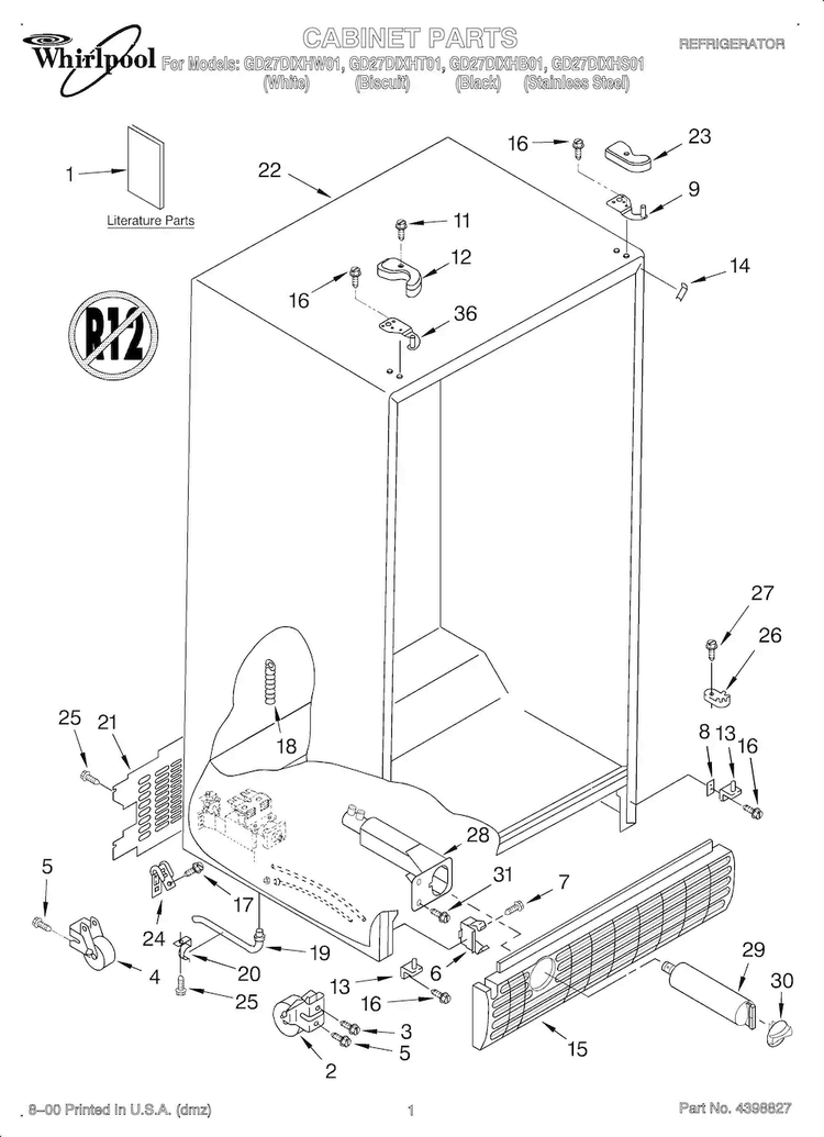 Cabinet/literature Diagram and Parts List for OEM4-GD27DIXHB01  Whirlpool Refrigerator