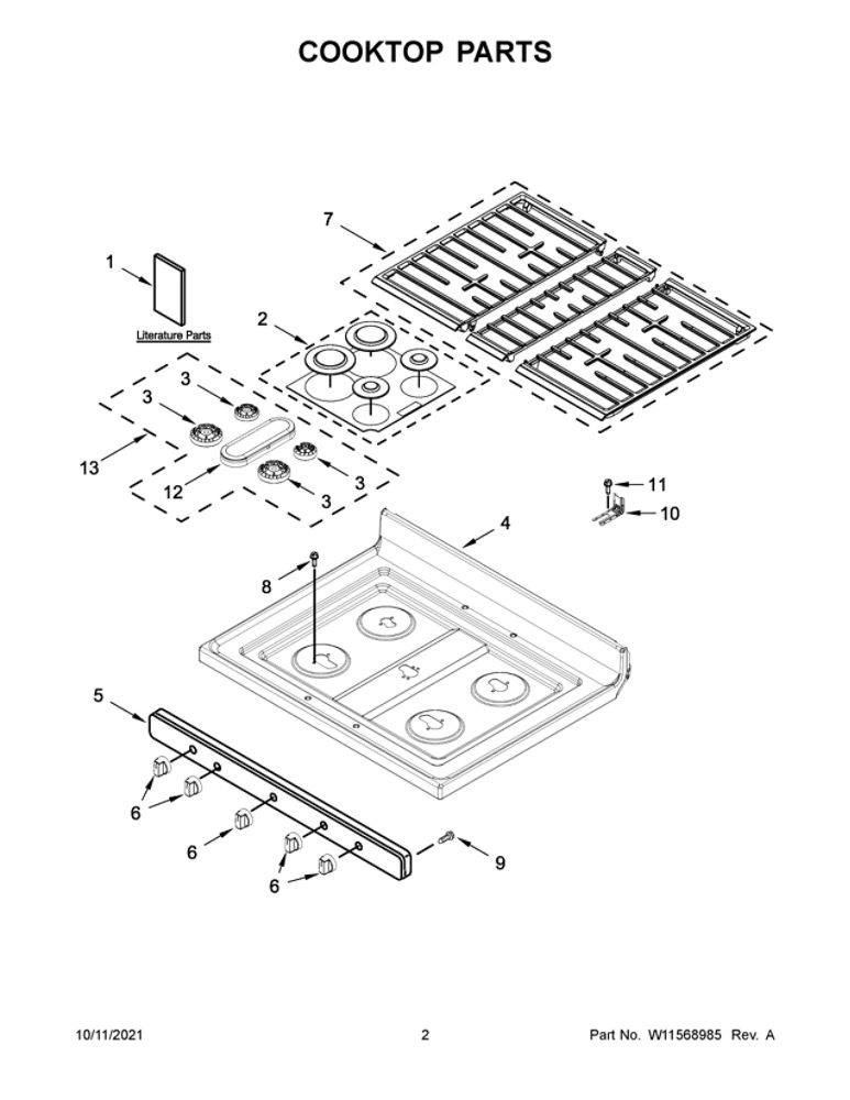 Cooktop Parts Diagram and Parts List for WFG525S0JS2  Whirlpool Range