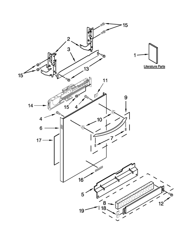 Door And Panel Parts Diagram and Parts List for KDTE404DSS1  KitchenAid Dishwasher