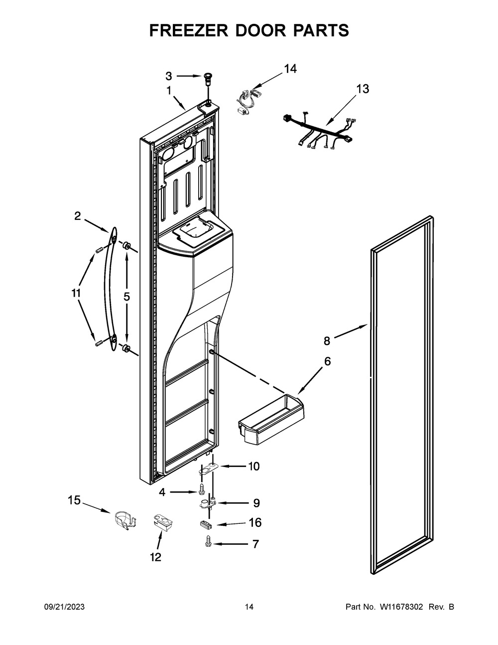 Freezer Door Parts Diagram and Parts List for WRS588FIHV06  Whirlpool Refrigerator