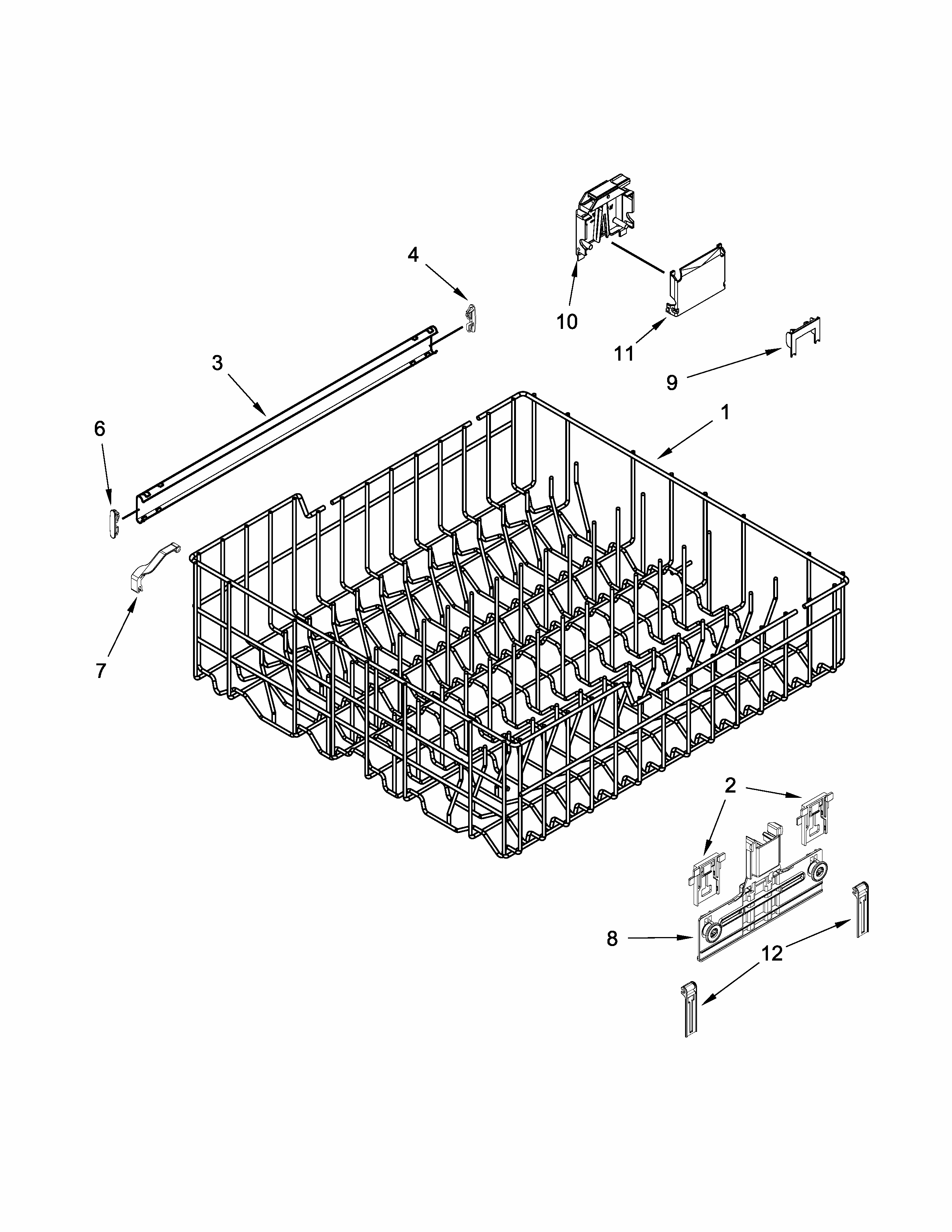 Upper Rack And Track Parts Diagram and Parts List for 66513499N412  Kenmore Dishwasher