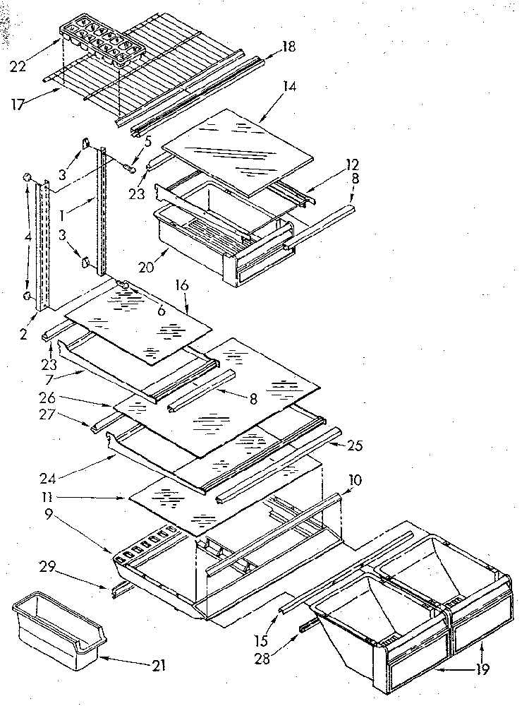 Shelf Diagram and Parts List for ET20GKXSF01  Whirlpool Refrigerator