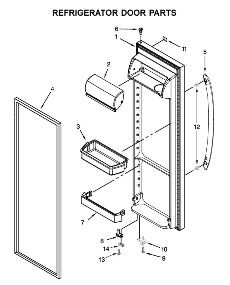 Refrigerator Door Parts Diagram and Parts List for 8WRS21SNHW00  Whirlpool Refrigerator