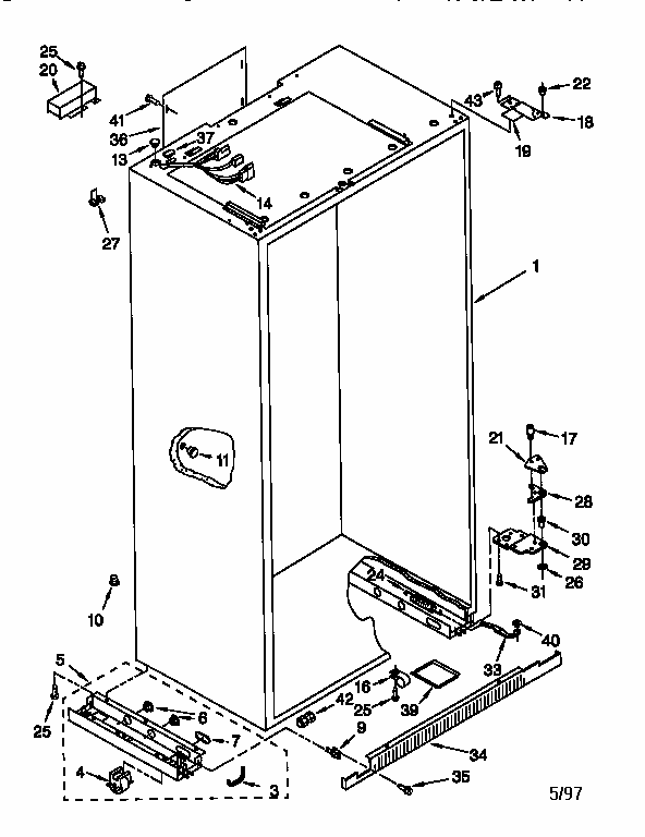 Cabinet Diagram and Parts List for 106KSSS36QDW05  KitchenAid Refrigerator