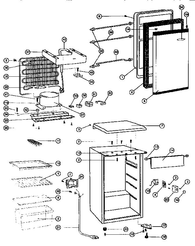 Compact Refrigerator Diagram and Parts List for 46195475  Kenmore Refrigerator