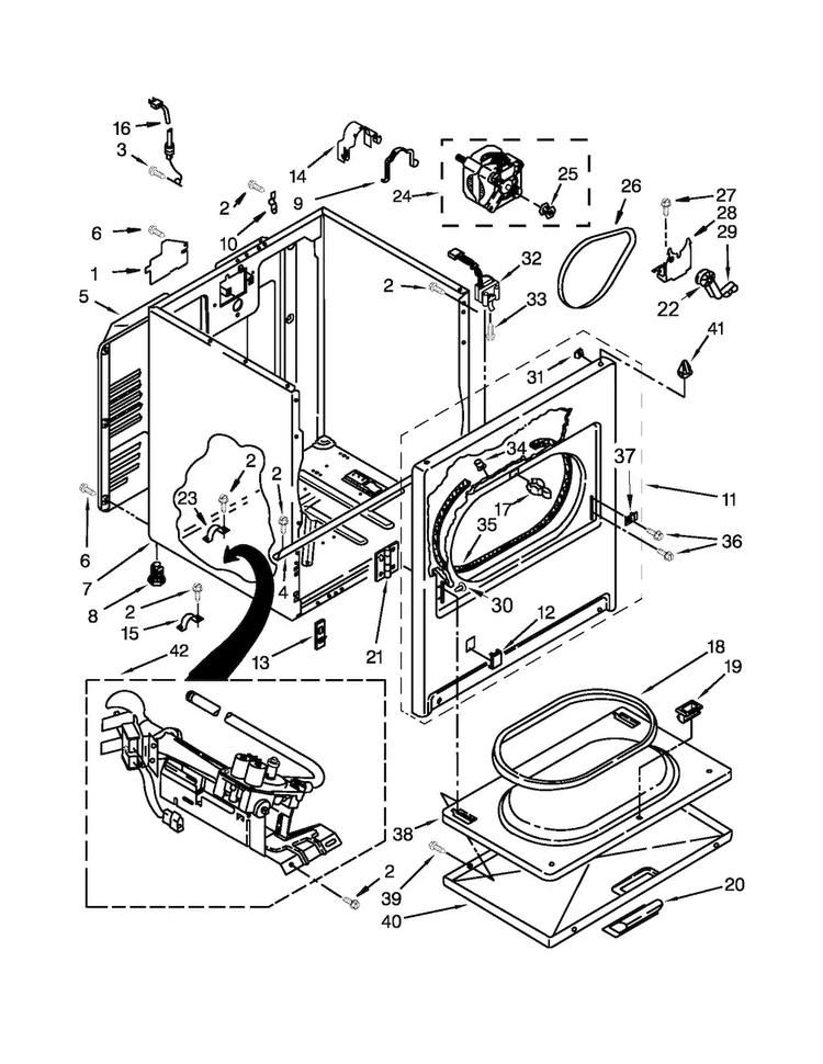 Cabinet Parts Diagram and Parts List for 11071262310  Kenmore Dryer