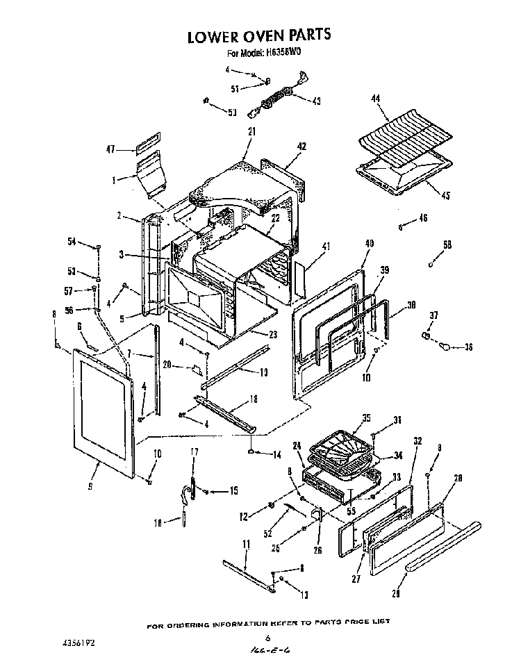 Lower Oven Diagram and Parts List for H6358*0  Roper Range