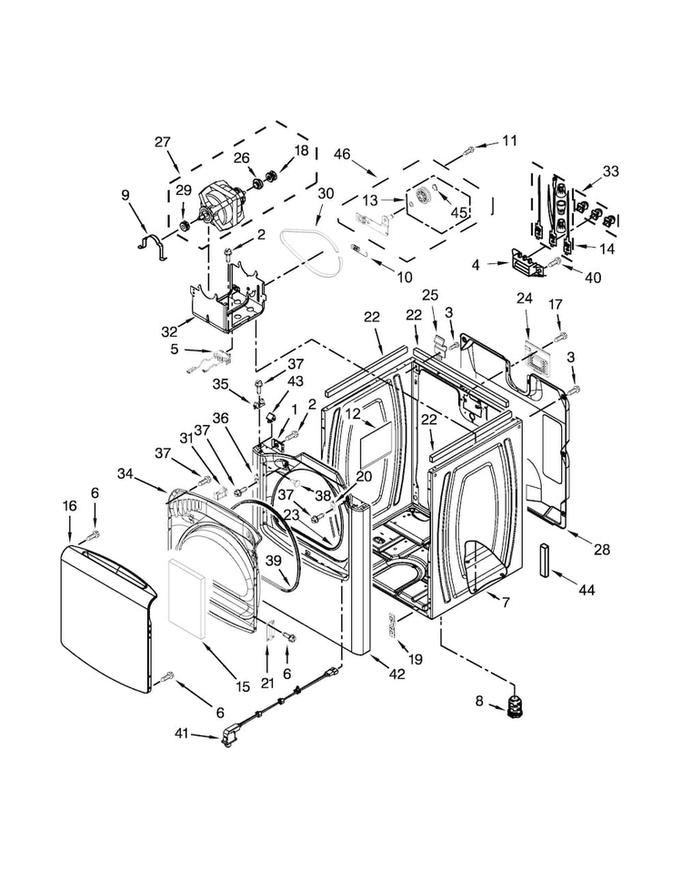 Cabinet Parts Diagram and Parts List for WED8000BW0  Whirlpool Dryer