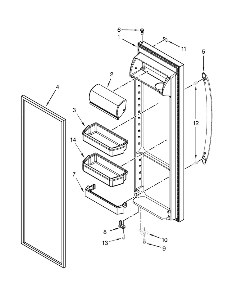 Refrigerator Door Parts Diagram and Parts List for WRS322FDAB03  Whirlpool Refrigerator