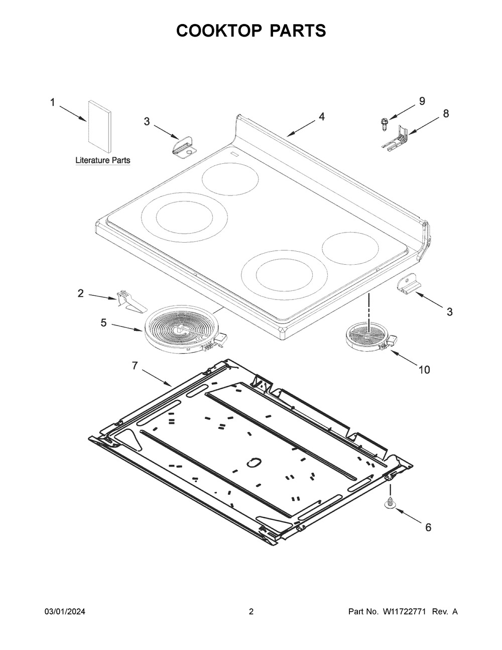Cooktop Parts Diagram and Parts List for WFES3530RB0  Whirlpool Range